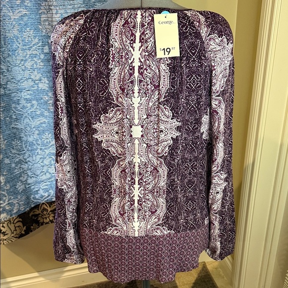 George Blouse Purple Paisley Women's Top Size L - Picture 4 of 11